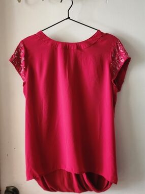 Claudia Richard Hot Pink Embellished Sleeve Short Sleeve Top